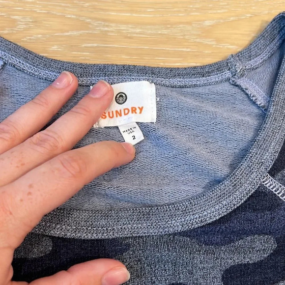 Sundry Obsessed Pullover Crewneck Sweatshirt Blue Camo Embroidered Sweater Top - Picture 6 of 12
